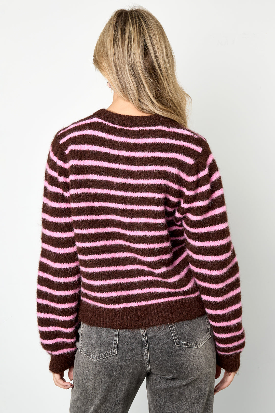 Polyester fiber (polyester) Knit cardigan Stripes Casual Fall/Winter Clothes