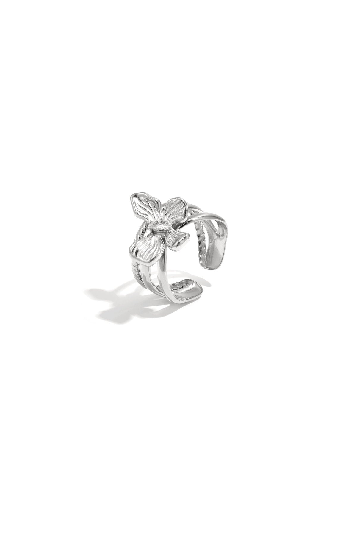 Statement-Ring mit mehreren Lagen verziert mit Blume und Stein