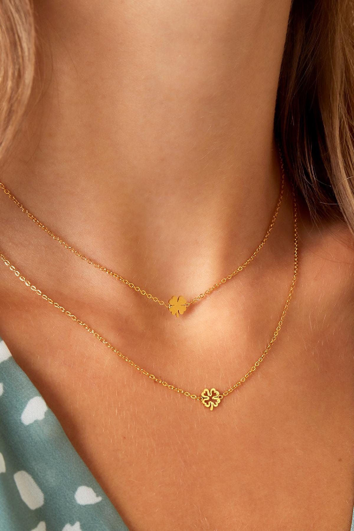Necklace open clover Gold Color Stainless Steel
