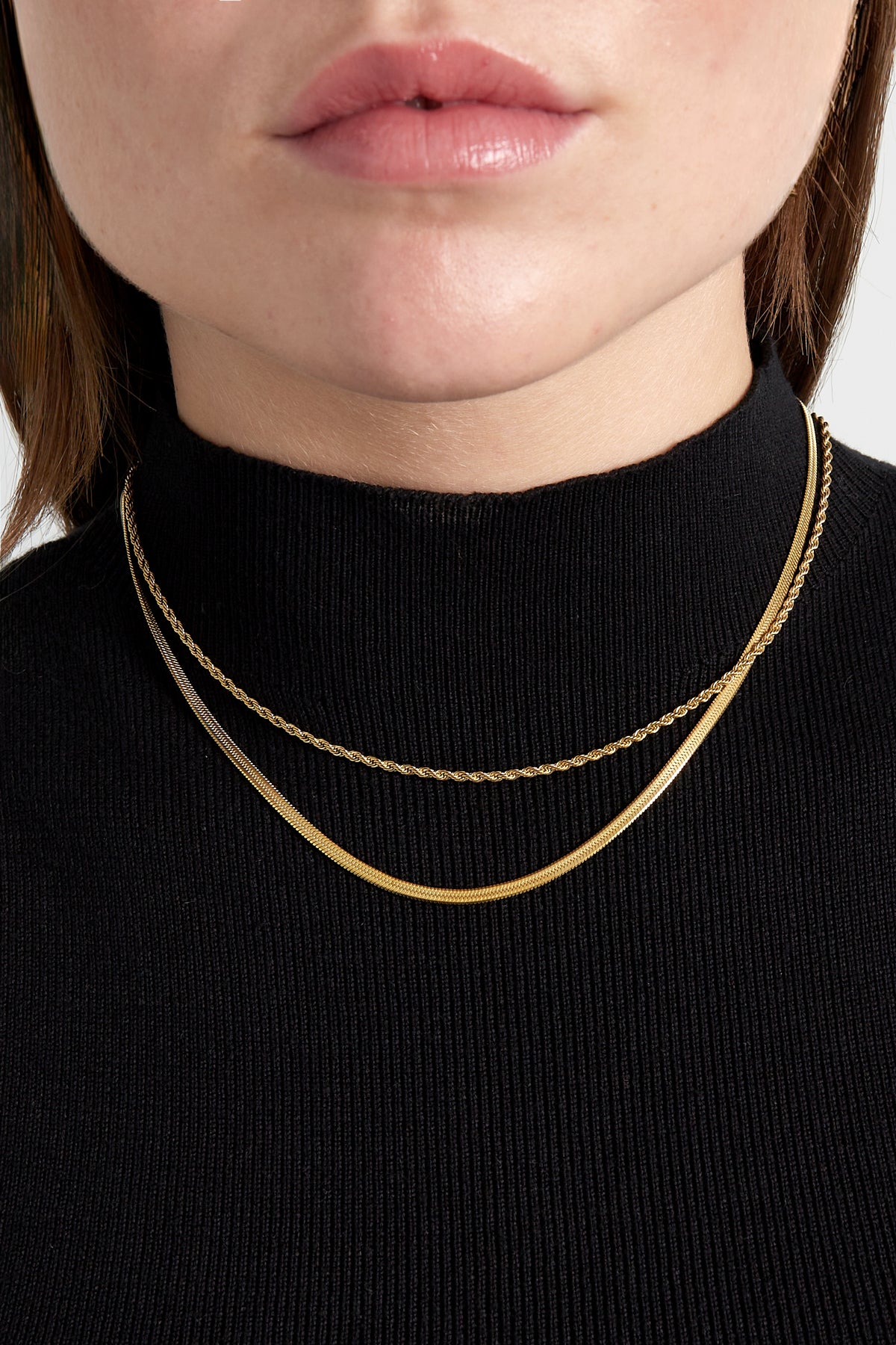 Doppelte Halskette „Flat and Chain“ – Goldfarbe - Goldfarbefarbe