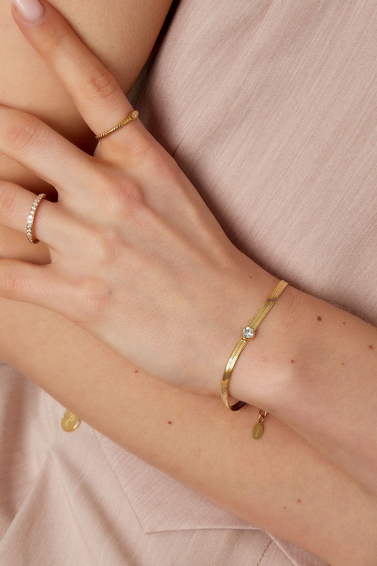 Gliederarmband mit Diamant – Goldfarbe - Goldfarbefarbe