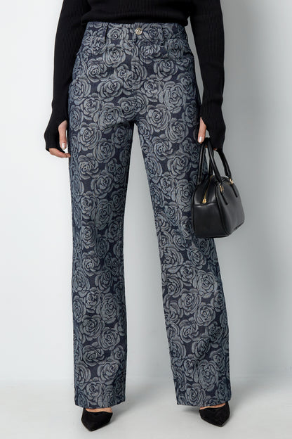 Cotton Woven Women's Straight Leg Pants Casual Floral Print