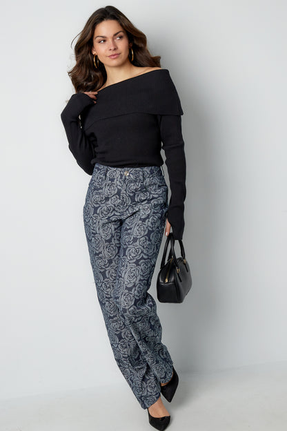 Cotton Woven Women's Straight Leg Pants Casual Floral Print