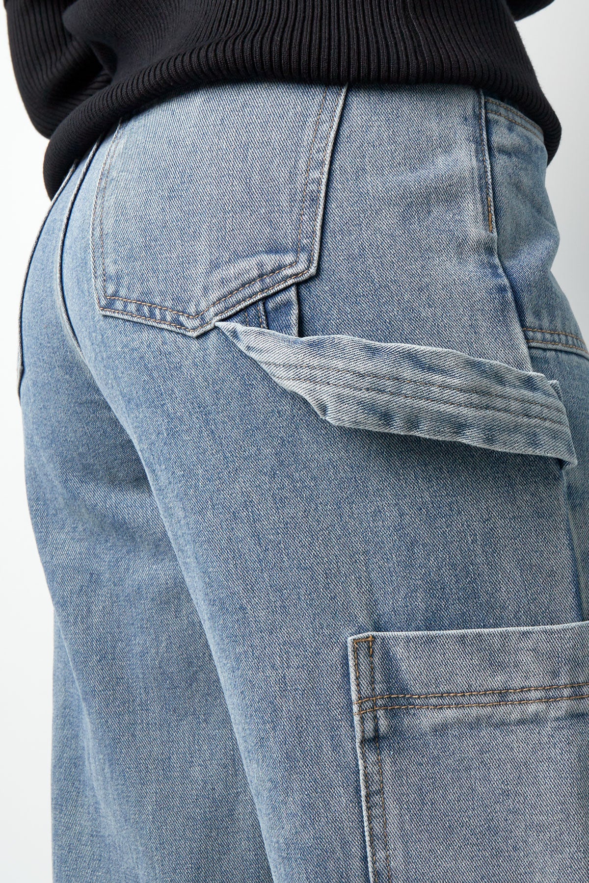 Cotton Woven Women's Straight Leg Denim Pants Casual Solid Color Medium Indigo