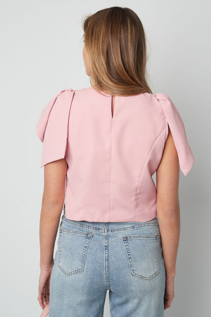 Polyester Women's Short Sleeve Top Ruffle Shoulder Design
