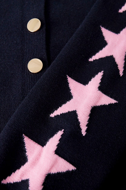 Viscose Knit Cardigan Women's Cropped Style Star Pattern