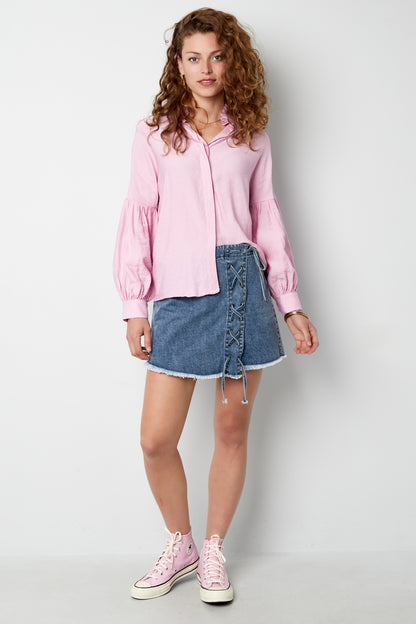 Viscose Women's Blouse Puff Sleeve High Neck