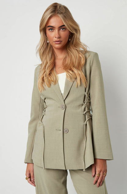 Woven Polyester Fiber Women's Suit Set Elegant Tie-up