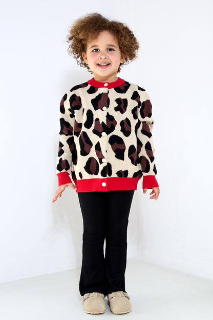 Viscose Knit Cardigan Women's Leopard Print Pattern Stylish