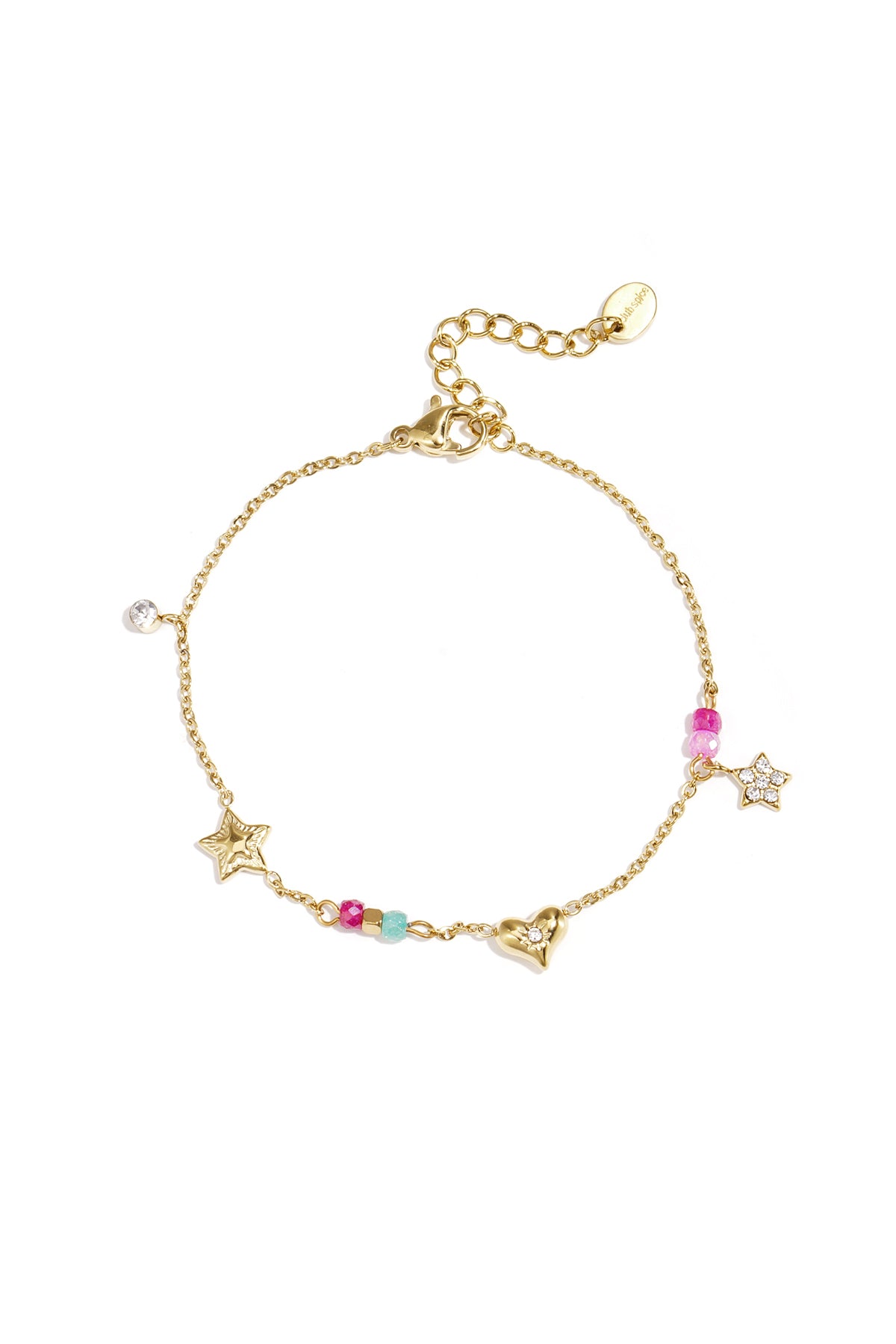 Charm-Armband mit Herz, Stern, Steinen und Perlen