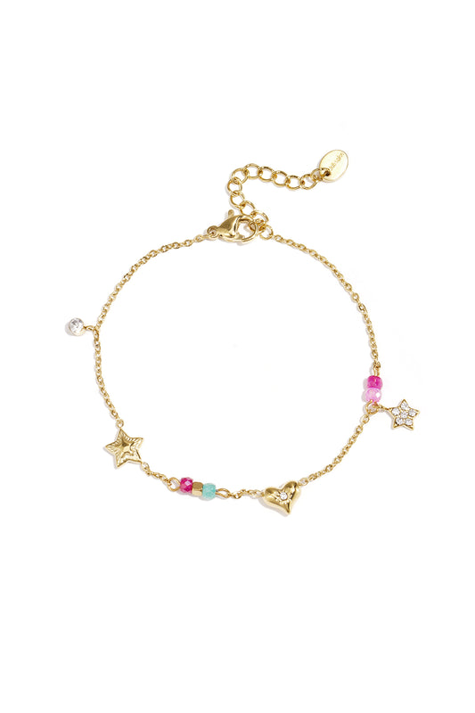 Charm-Armband mit Herz, Stern, Steinen und Perlen