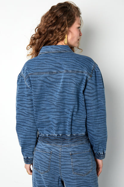Denim Women's Jacket Cropped Tiger Stripe Pattern