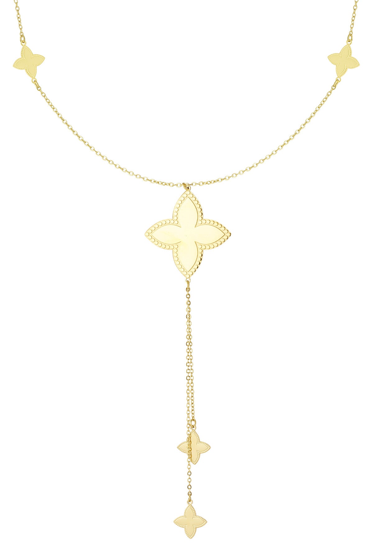 long necklace with various clover charms
