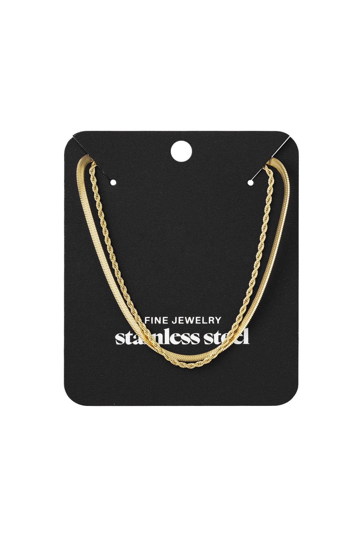 Doppelte Halskette „Flat and Chain“ – Goldfarbe - Goldfarbefarbe