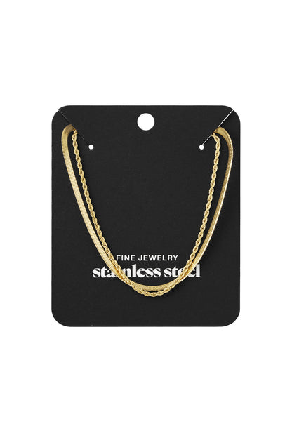 Doppelte Halskette „Flat and Chain“ – Goldfarbe - Goldfarbefarbe