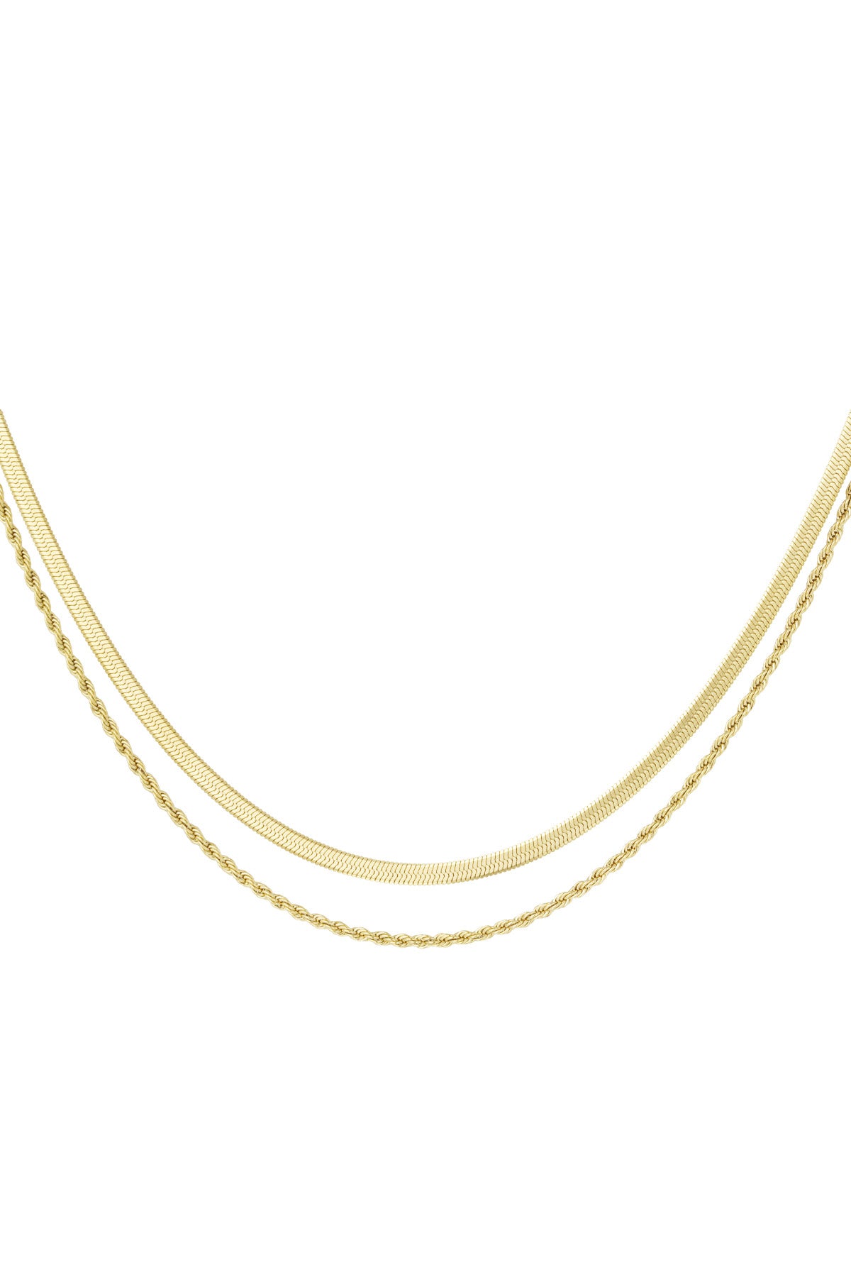 Doppelte Halskette „Flat and Chain“ – Goldfarbe - Goldfarbefarbe