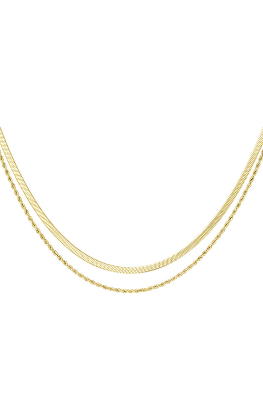 Doppelte Halskette „Flat and Chain“ – Goldfarbe - Goldfarbefarbe