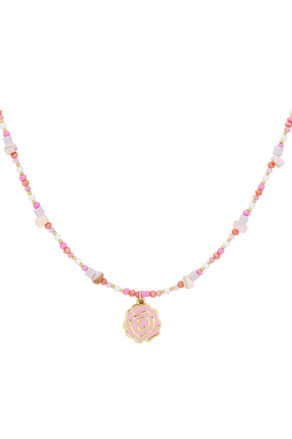 beaded rose necklace - pink &