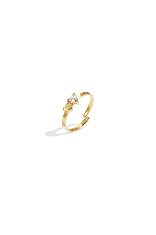 Verstellbarer Ring mit herzförmigem Stein und kleinem Herz