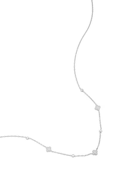 Halskette mit Kleeblättern und runden Zirkonia-Steinen