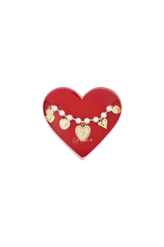 gift of love stainless steel pearl hearts bracelet