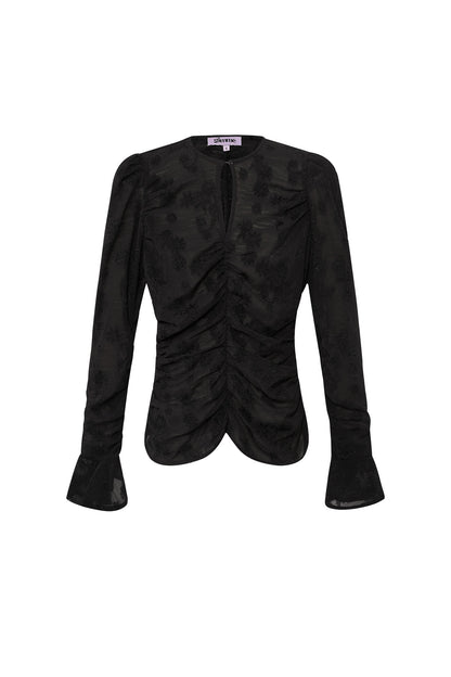 Polyester Women's Long Sleeve Top Ruched Design