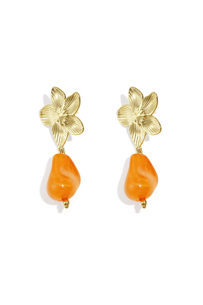 Flower earrings with organic bead