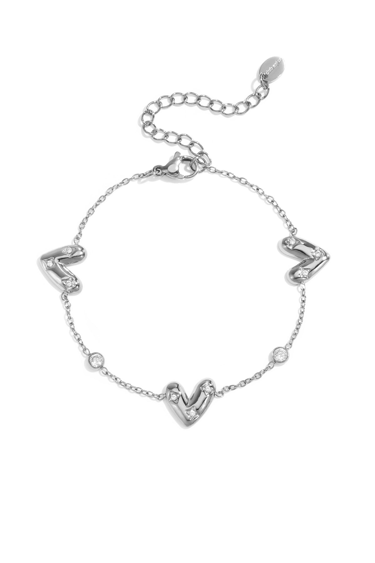 Armband mit drei herzförmigen Elementen und runden Zirkonia-Steinen