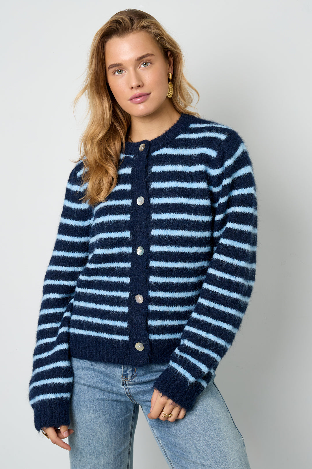Polyester fiber (polyester) Knit cardigan Stripes Casual Fall/Winter  Clothes
