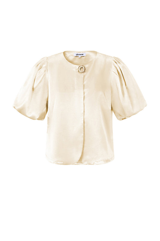 Woven Polyester Fiber Women's Short Sleeve Tops Elegant Solid Color