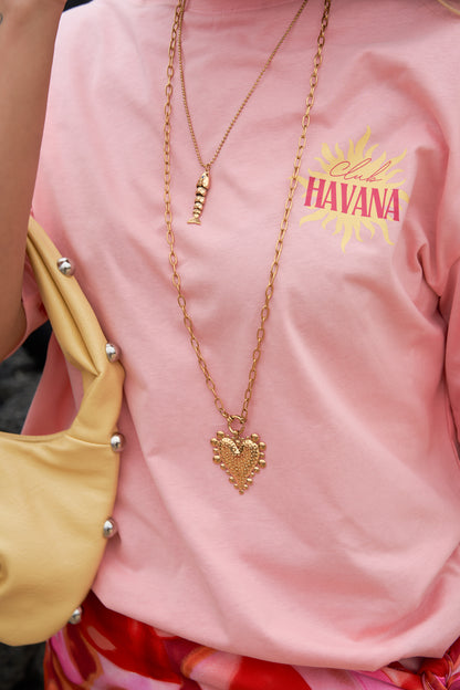 Layered necklace with chunky heart charm