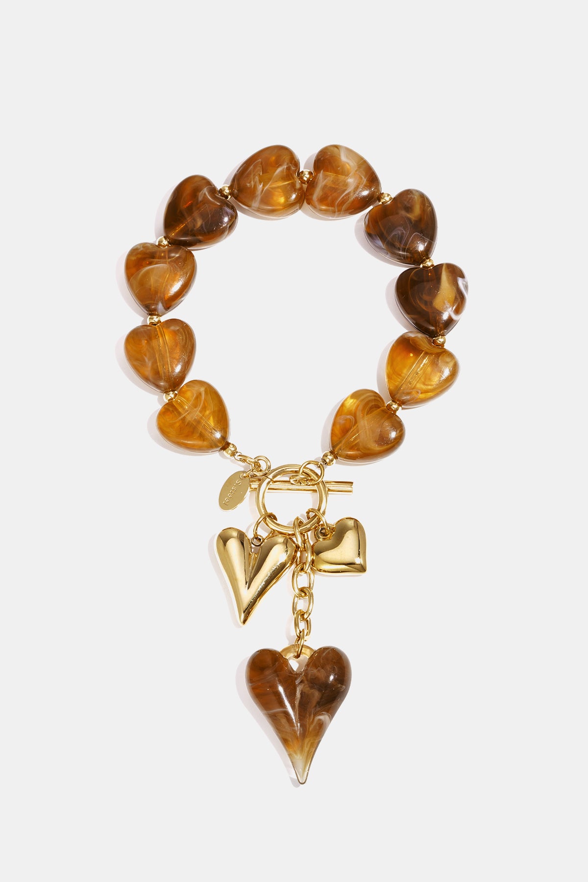 Beaded bracelet with hanging heart charms