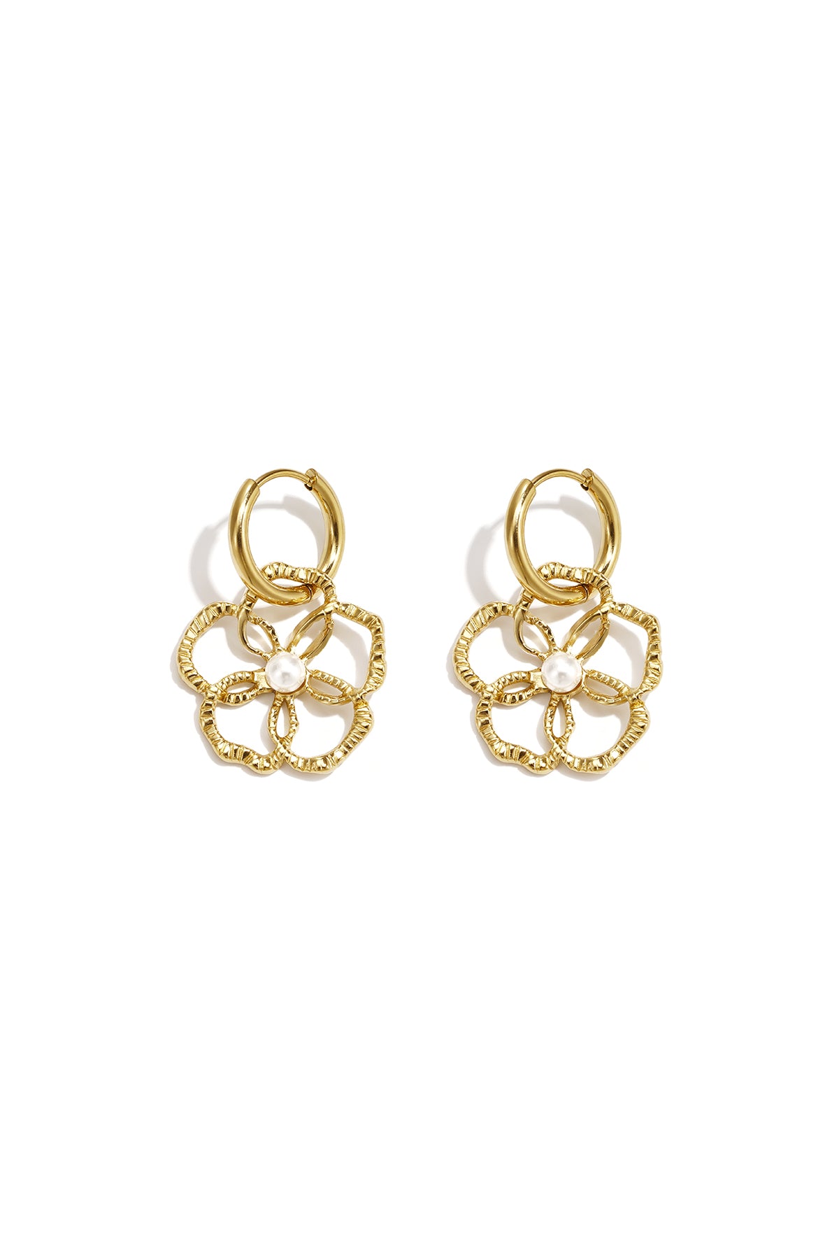 Ohrhänger aus 14-karätig vergoldetem Edelstahl mit Blumenmuster, schlichte Serie „Alltagsschmuck“, Damenschmuck