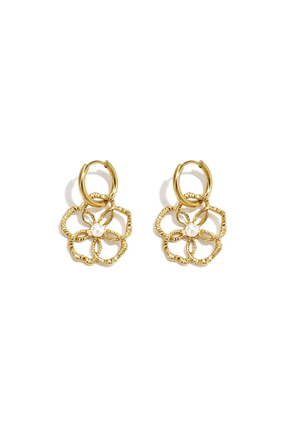 Ohrhänger aus 14-karätig vergoldetem Edelstahl mit Blumenmuster, schlichte Serie „Alltagsschmuck“, Damenschmuck
