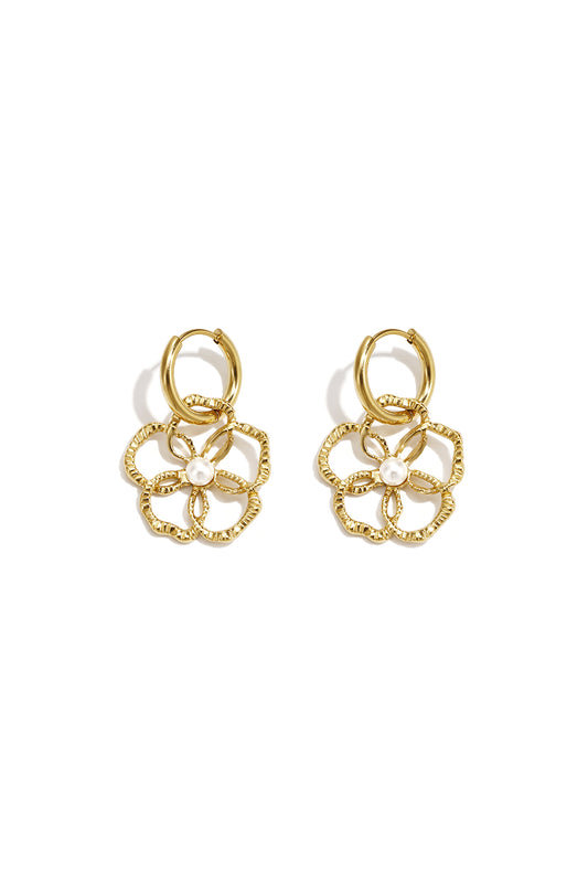 Ohrhänger aus 14-karätig vergoldetem Edelstahl mit Blumenmuster, schlichte Serie „Alltagsschmuck“, Damenschmuck