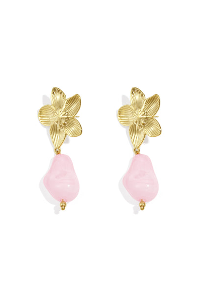 Flower earrings with organic bead
