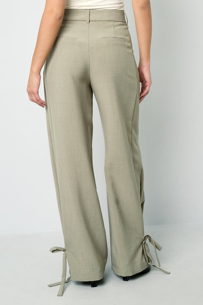 Woven Polyester Fiber Women's Straight Pants Casual Tie-up