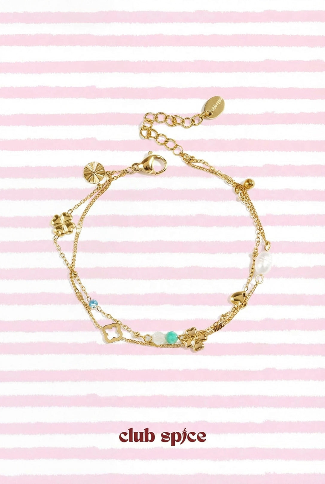 Armband mit Kleeblatt, Perlen und Steinen