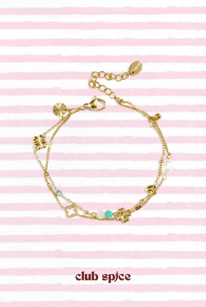 Armband mit Kleeblatt, Perlen und Steinen