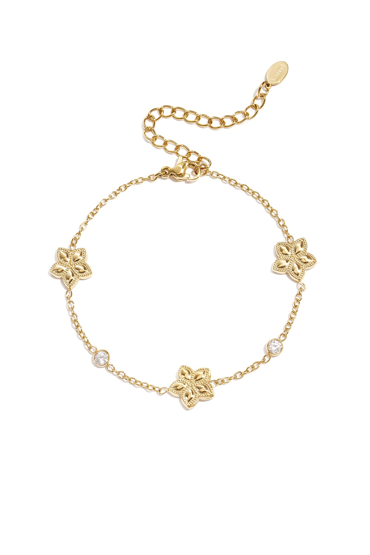 Armband mit abwechselndem Muster aus Blumen und Steinen