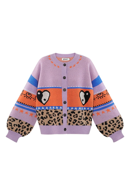Knitted Wool Blend Women's Cardigan Oversized Patterned Design