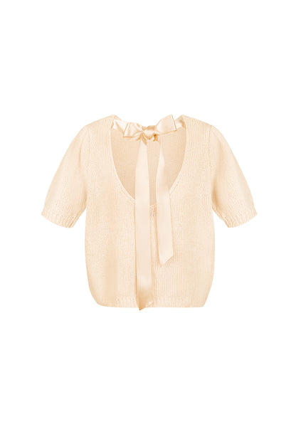 Nylon Women's Short Sleeve Top Knitted Back Tie Design