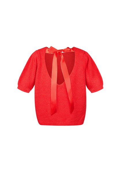 Nylon Women's Short Sleeve Top Knitted Back Tie Design