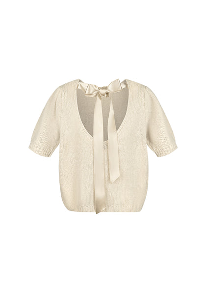 Nylon Women's Short Sleeve Top Knitted Back Tie Design