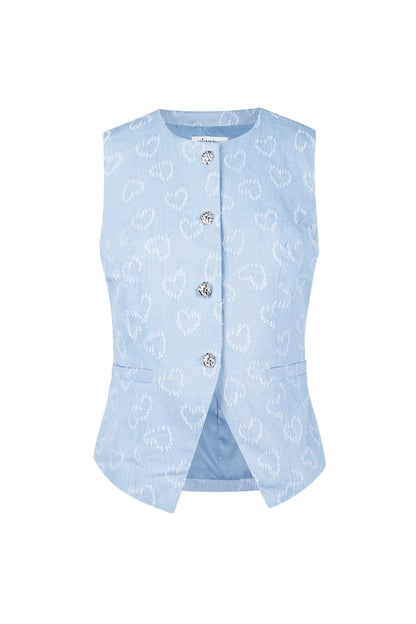 Cotton Women's Sleeveless Top Heart Pattern Button Front
