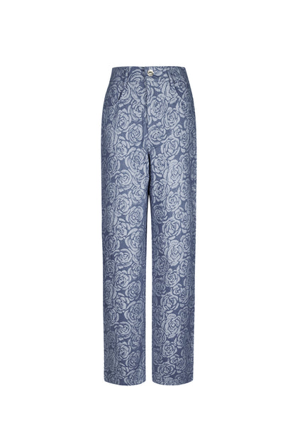 Cotton Woven Women's Straight Leg Pants Casual Floral Print