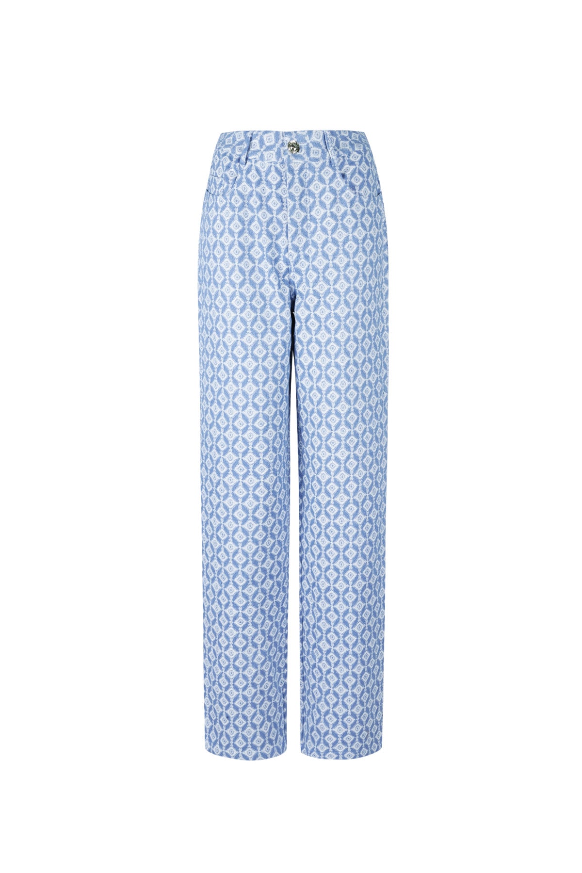 Cotton Woven Women's Straight Leg Pants Geometric Pattern