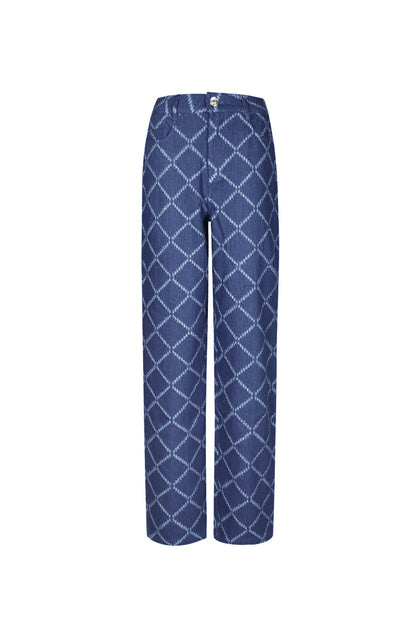 Cotton Woven Women's Straight Leg Pants Plaid Casual