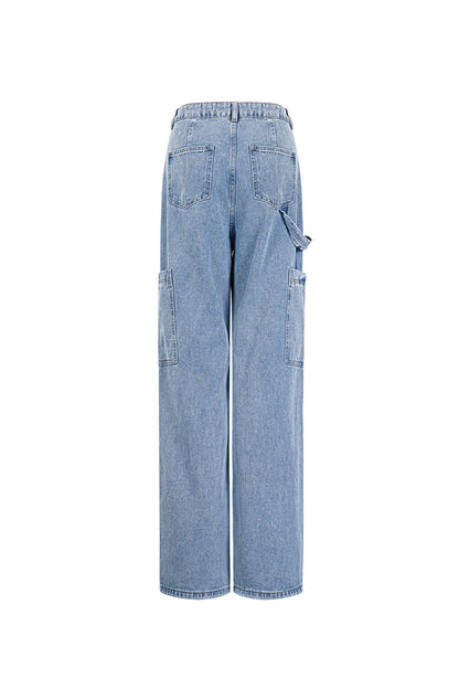 Cotton Woven Women's Straight Leg Denim Pants Casual Solid Color Medium Indigo