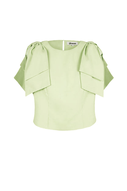 Polyester Women's Short Sleeve Top Ruffle Shoulder Design